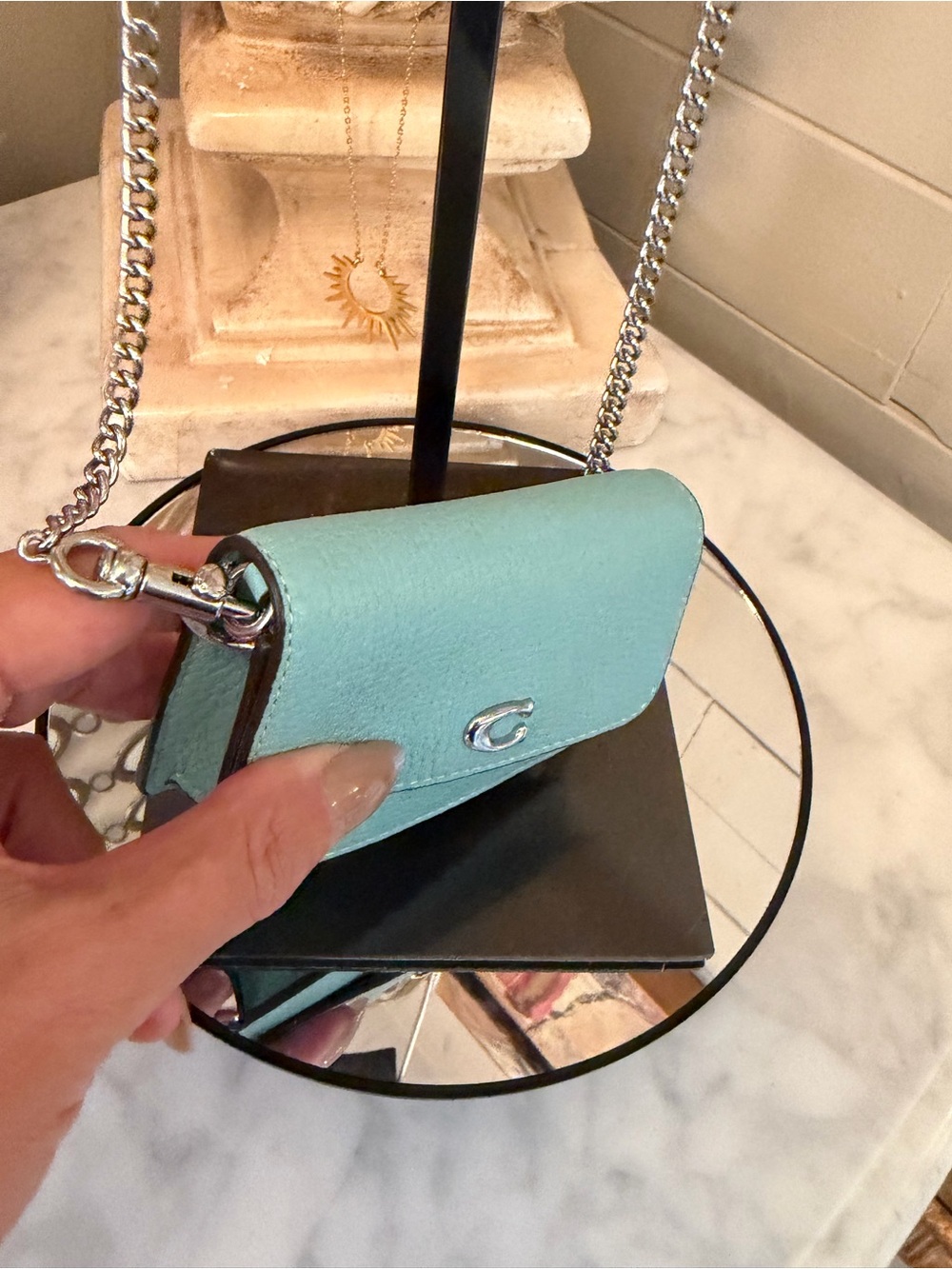 Coach Pebble Leather Mini Crossbody - Aqua Blue like new - Picture 12 of 17